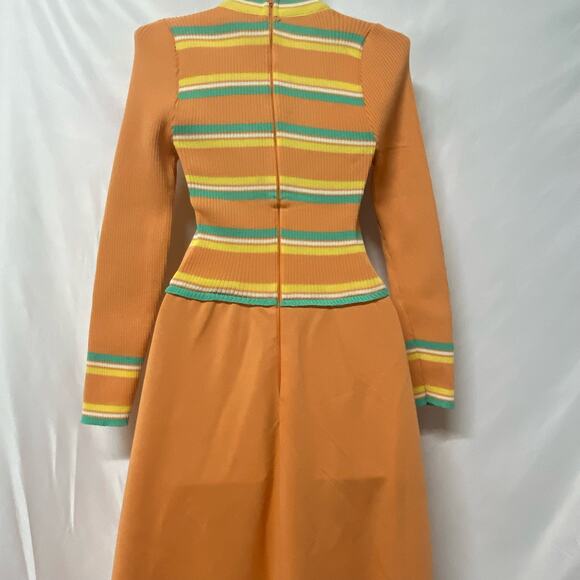 Giamo Knits Dress Vintage 1970's Maxi Peach Yellow Caribbean Green WOW! - Picture 5 of 12